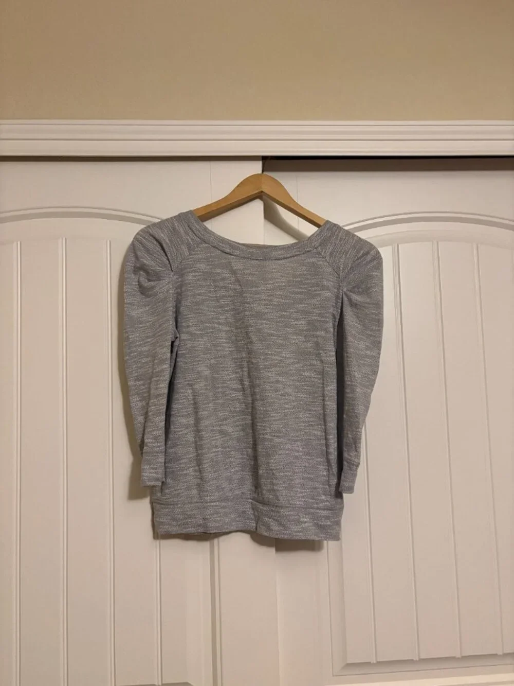 Free People Puff Sleeve Shirt Small Light Gray Long Sleeve Cotton Blend Neutral